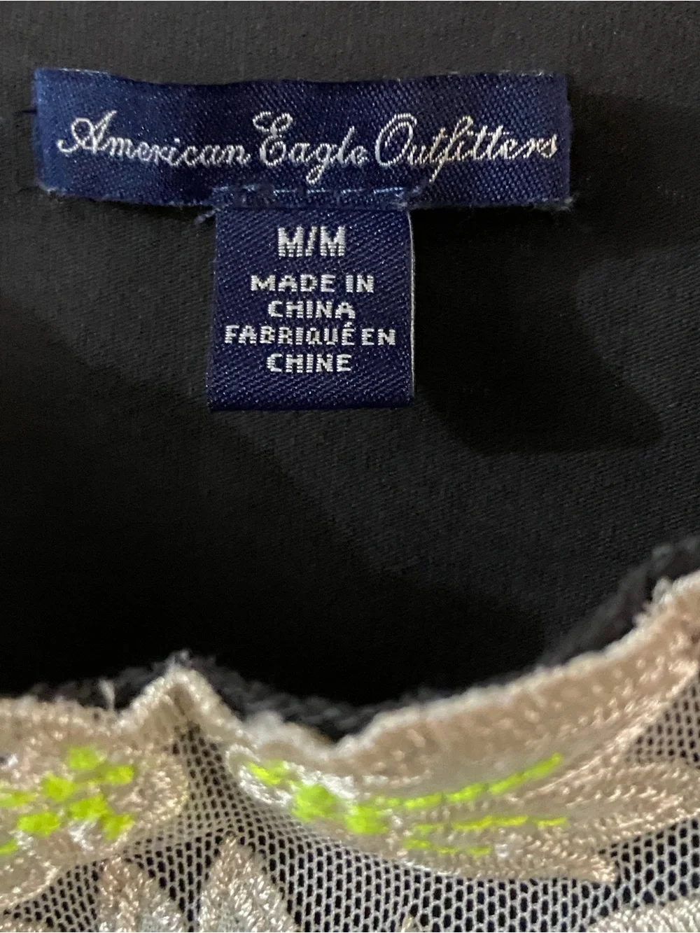 American Eagle Outfitters Charcoal Grey Cami with Neon Green Lace Accents Size M - Picture 3 of 7